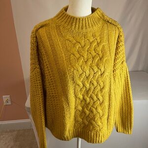 Chunky Cable Knit Sweater - Mustard Yellow